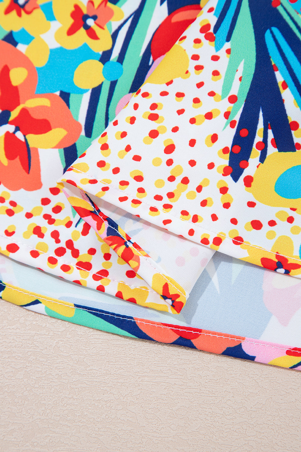 Red Floral Mixed Print Ruffle Cap Sleeve Blouse