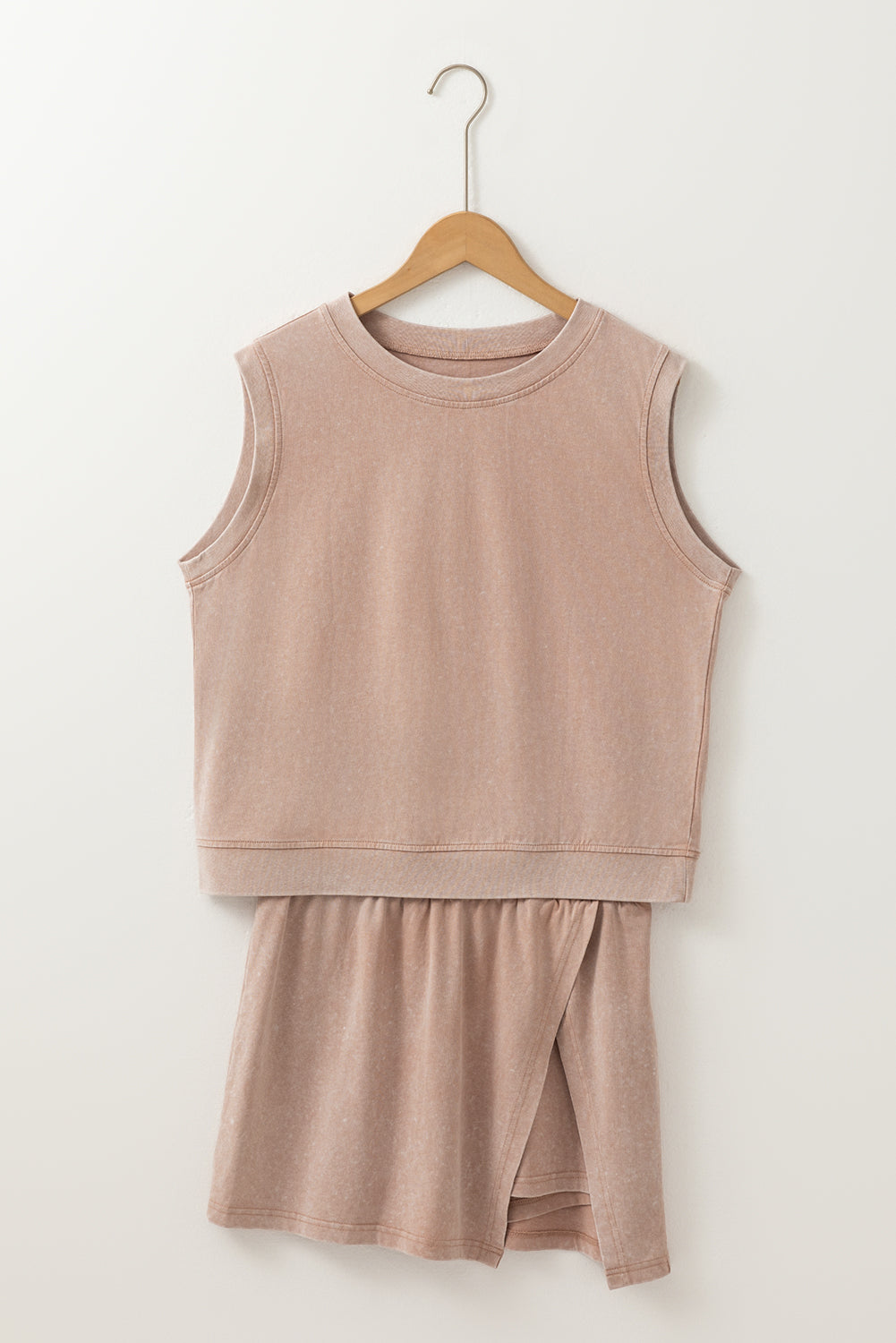 Phalaenopsis 2 Pieces Mineral Wash Cotton Tank Top Lined Split Skirt Set