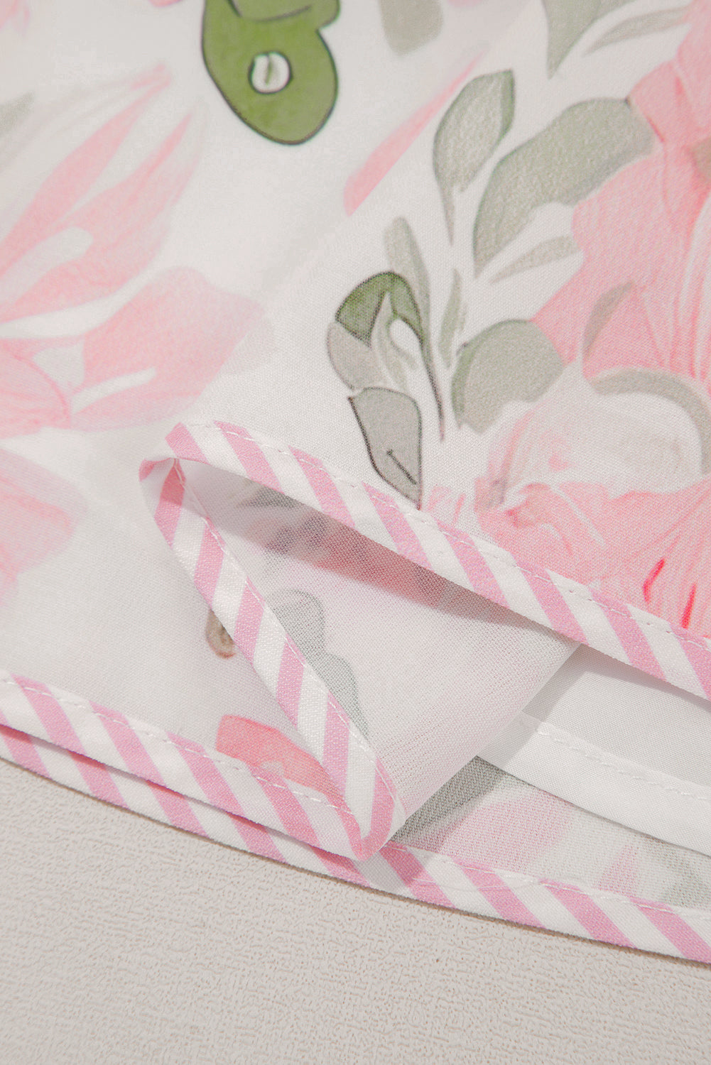 Pink Floral Contrast Edge Layered Short Sleeve Mini Dress