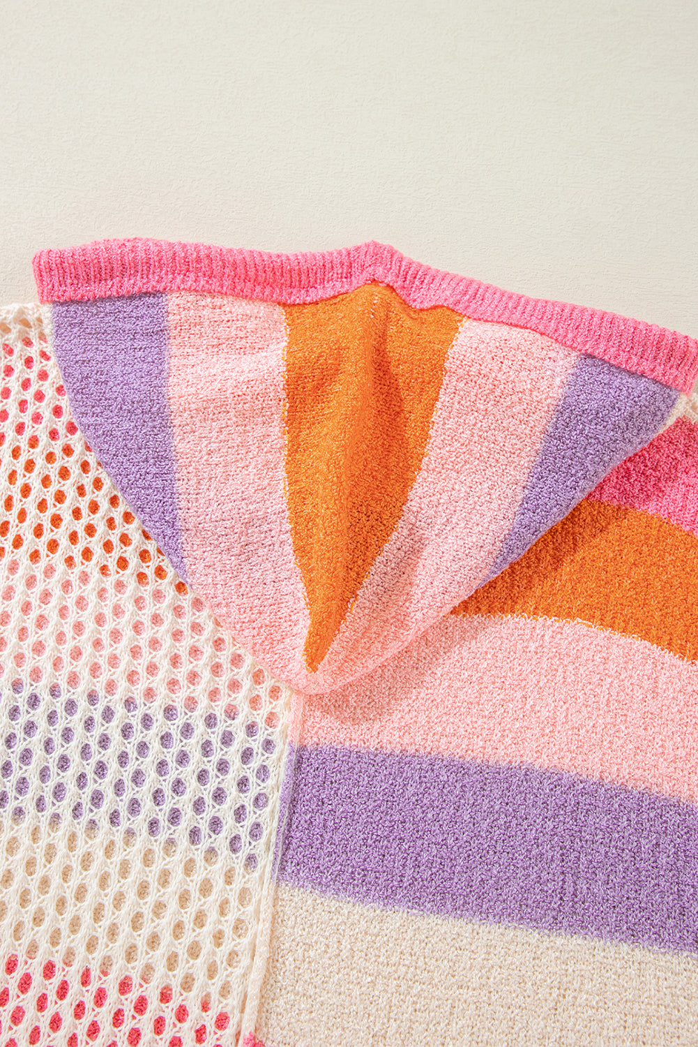 DEAR-LOVER Beige Oversized Colorblock V Neck Hooded Sweater