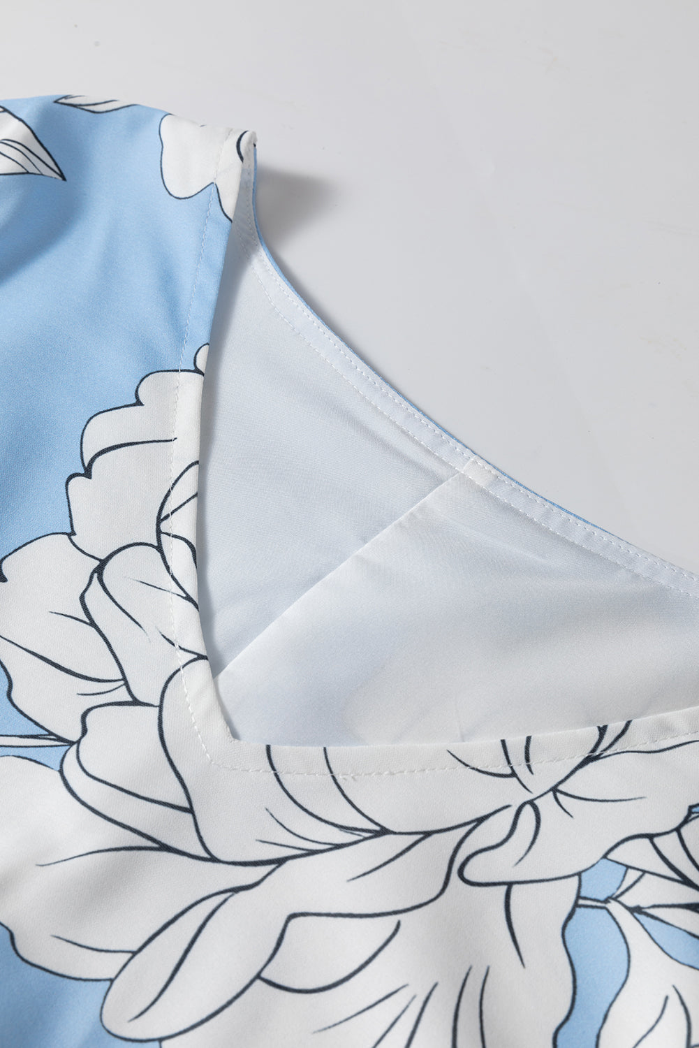 Sky Blue Floral Bracelet Sleeve V Neck Plus Size Tiered Maxi Dress