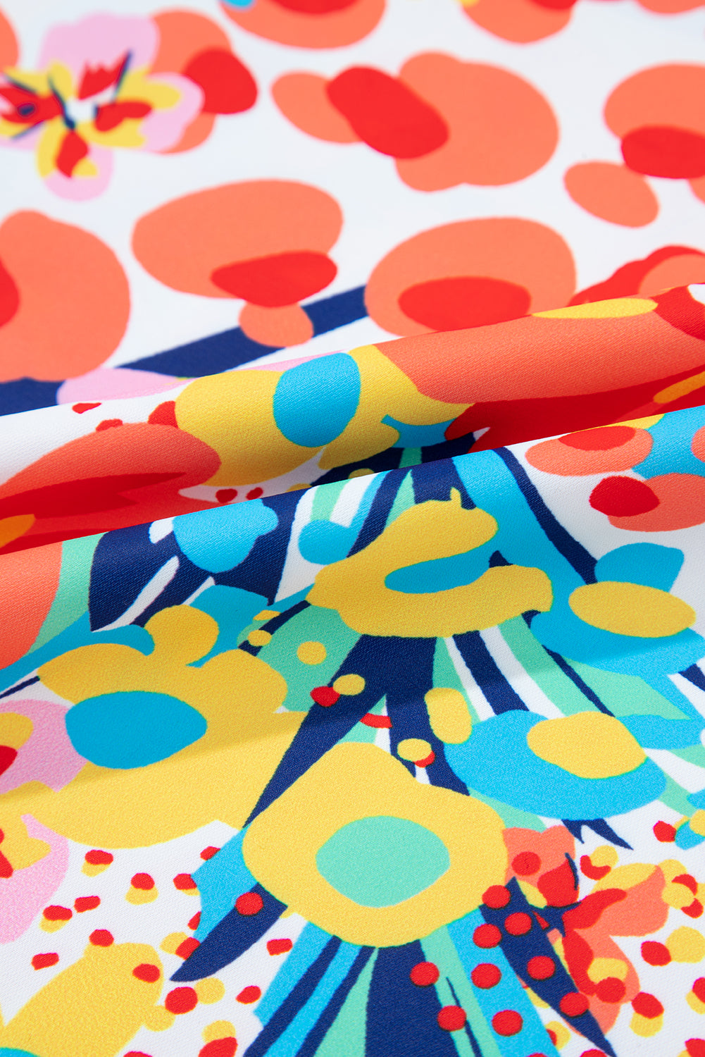 Red Floral Mixed Print Ruffle Cap Sleeve Blouse