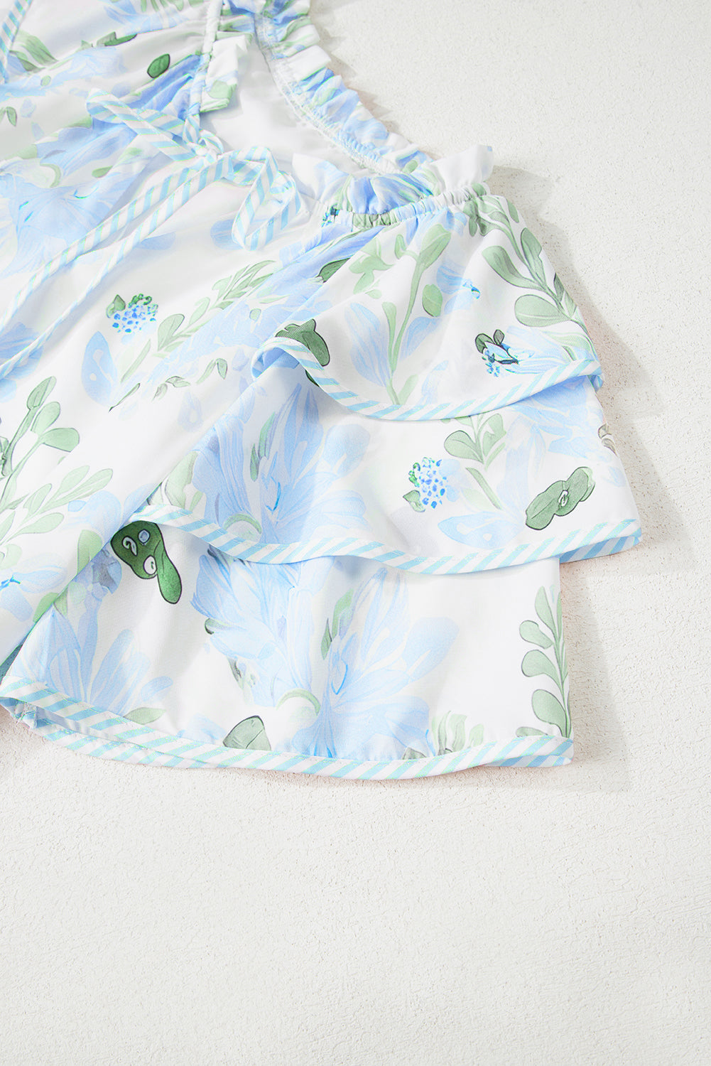 Pink Floral Contrast Edge Layered Short Sleeve Mini Dress