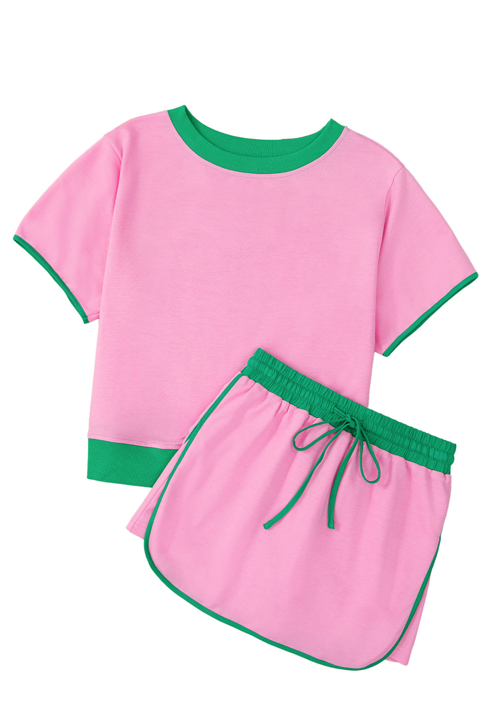 Bonbon Colorblock Edge Drop Shoulder T Shirt and Skort 2Pcs Set