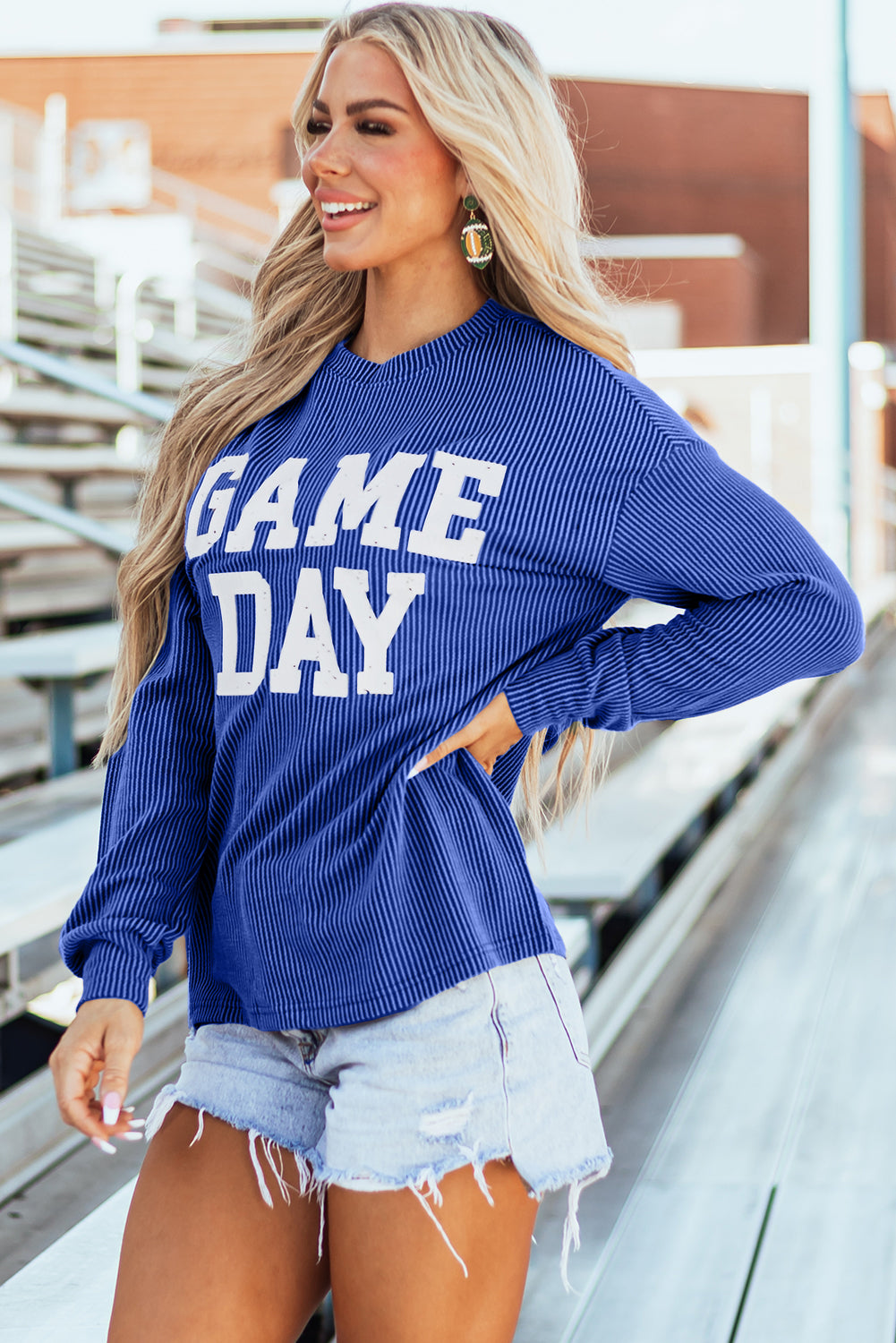 Dark Grey Corded GAME DAY Graphic Long Sleeve Crewneck Top