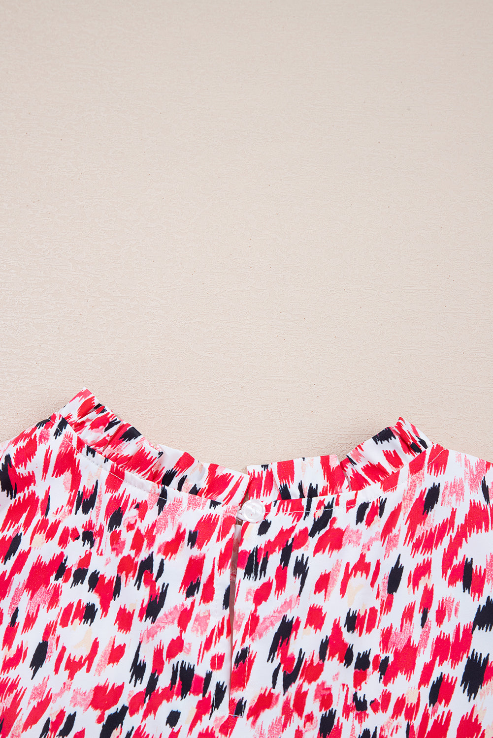 Red Floral Mixed Print Ruffle Cap Sleeve Blouse