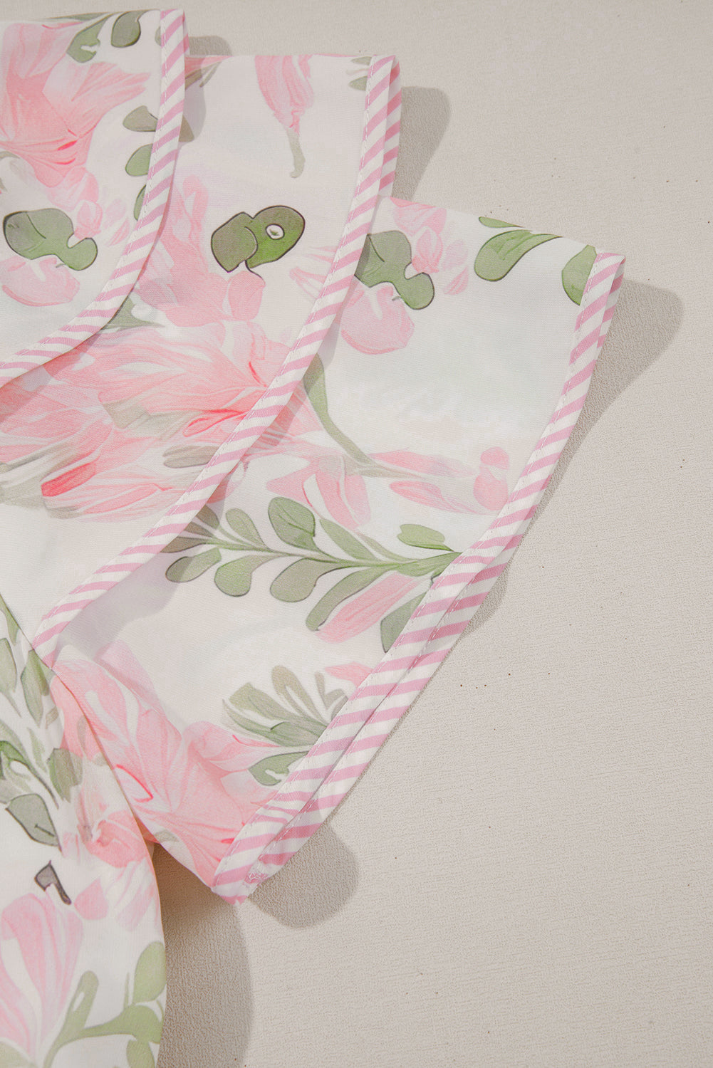 Pink Floral Contrast Edge Layered Short Sleeve Mini Dress