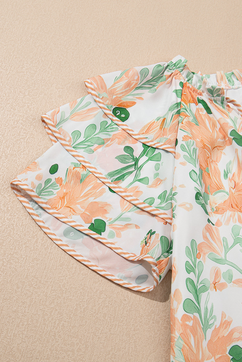 Pink Floral Contrast Edge Layered Short Sleeve Mini Dress